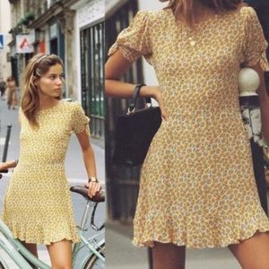 Faithfull the Brand Yellow Floral Mini Dress (sz 4)
